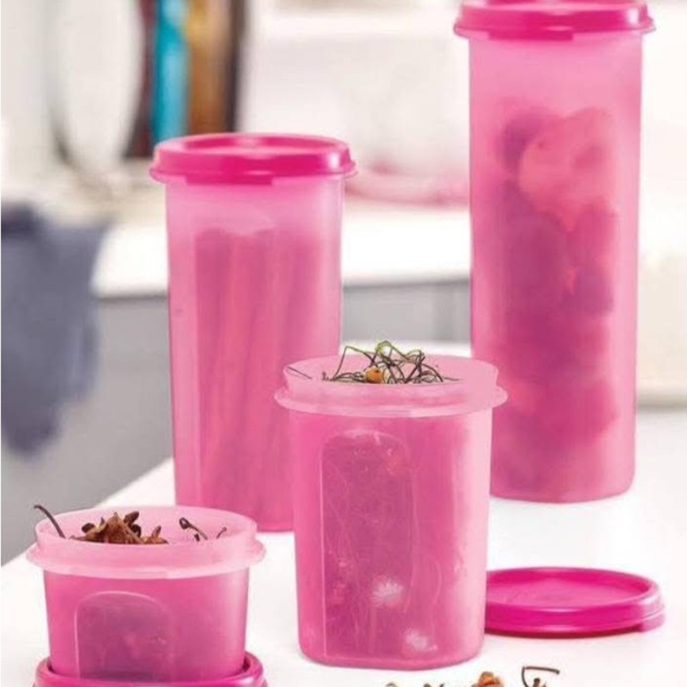 Pink Storage Container Tupperware Modular Mates Round Set of 4 - Picture 7 of 7